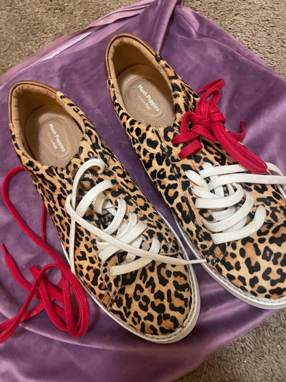 Hush Puppies Women's Leopard-Print Low-Top Sneakers with Red & White Laces
